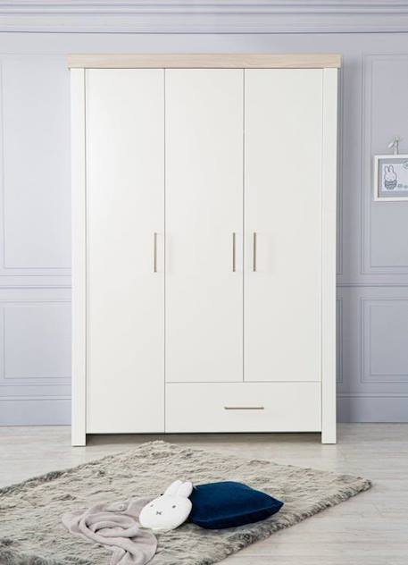 ROBA Armoire Bébé 3 Portes Lucy - avec 1 Penderie 5 Étagères et 1 Tiroir - Garde-Robe Bébé - Blanc Canadien / Décor Bois BLANC 3 - vertbaudet enfant 