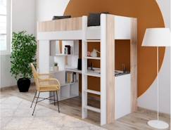 Lit mezzanine avec bureau et rangement DUNE - Blanc/Bois  - vertbaudet enfant