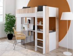 Chambre et rangement-Lit mezzanine avec bureau et rangement DUNE - Blanc/Bois