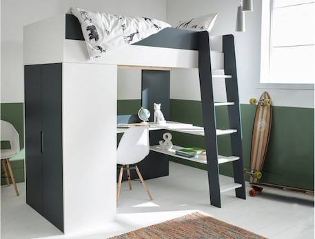 Lit mezzanine avec armoire et bureau OPUS - Blanc/Bleu nuit MULTICOLORE 1 - vertbaudet enfant 