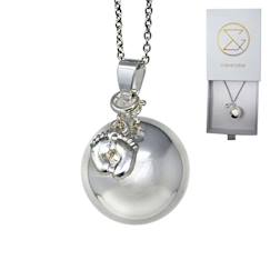 -Bola de grossesse argent lisse avec chaîne - EVA (Pieds) - plaquée argent véritable - coffret cadeau femme enceinte