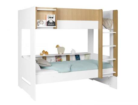 Lit superposé avec rangement 90x190 OPUS - Blanc/Bois MULTICOLORE 2 - vertbaudet enfant 