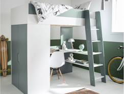 Chambre et rangement-Lit mezzanine avec armoire et bureau OPUS - Blanc/Mousse