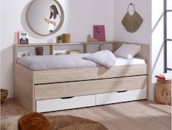 Chambre et rangement-Chambre-Lit gigogne avec rangement 90x190 WALLIS - Blanc/Bois