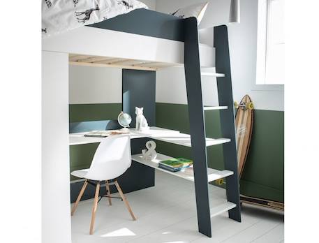 Lit mezzanine avec armoire et bureau OPUS - Blanc/Bleu nuit MULTICOLORE 4 - vertbaudet enfant 