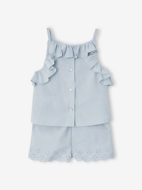 Ensemble bébé : blouse à bretelles + short brodé bleu glacier 6 - vertbaudet enfant 