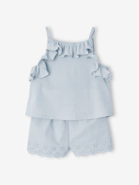 Ensemble bébé : blouse à bretelles + short brodé bleu glacier 3 - vertbaudet enfant 