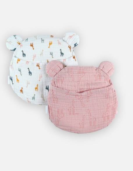 Coussin ergonomique en coton BIO avec 2 housses - NOUKIE'S - Imprimé girafes - Pour bébé fille dès 1 mois ROSE 2 - vertbaudet enfant 