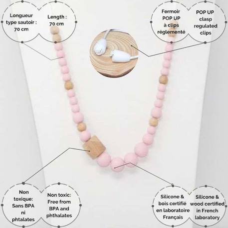 Collier d'allaitement - bijou silicone de dentition - Rose et bois - sans BPA ni phtalates - certifié en laboratoire français ROSE 4 - vertbaudet enfant 