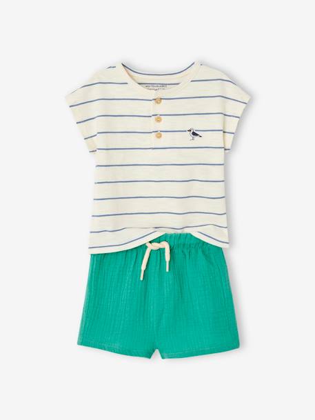 Ensemble bébé T-shirt et short menthe 1 - vertbaudet enfant 