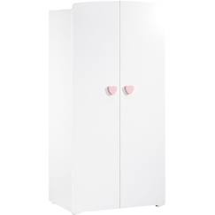Chambre et rangement-Chambre-Armoire, portant-Armoire bébé Basic - MDF - Blanc - 2 portes - Bouton cœur rose - 85 x 175 x 56 cm - BABY PRICE