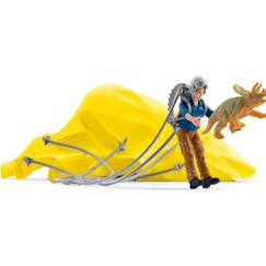 Jouet-Jeux d'imagination-Sauvetage en Parachute, Coffret schleich avec 1 parachute, 1 figurine humaine et 1 dinosaure, Ensemble de Jouets Préhistoriques de