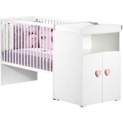 Chambre et rangement-Lit bébé combiné évolutif - BABY PRICE - Basic - Blanc - Bouton cœur rose -60 x 120 cm