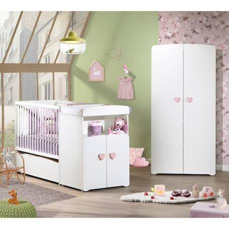 Lit bébé combiné évolutif - BABY PRICE - Basic - Blanc - Bouton cœur rose -60 x 120 cm BLANC 3 - vertbaudet enfant 