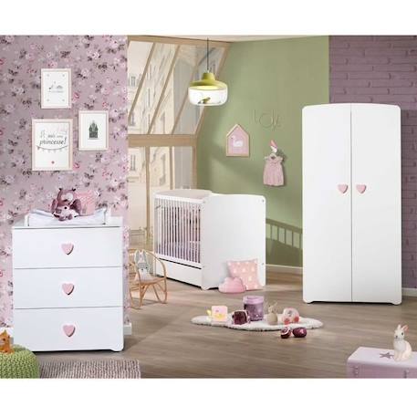 Armoire bébé Basic - MDF - Blanc - 2 portes - Bouton cœur rose - 85 x 175 x 56 cm - BABY PRICE BLANC 2 - vertbaudet enfant 