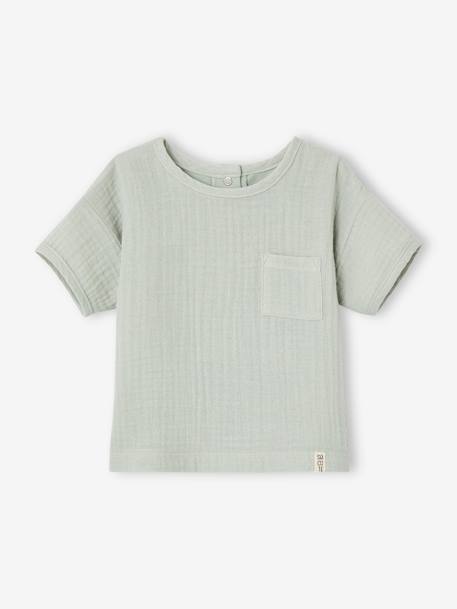 T-shirt bi-matière bébé manches courtes vert d'eau 2 - vertbaudet enfant 