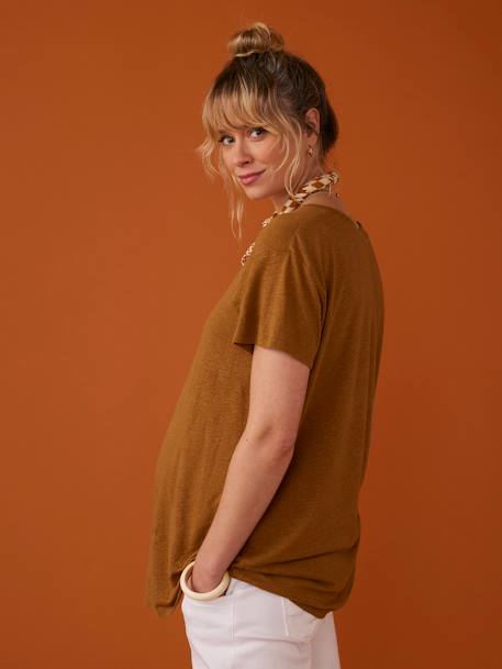 Tee-shirt grossesse col V lin bleu azur+bronze 10 - vertbaudet enfant 