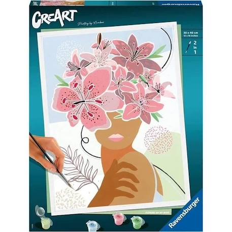 CreArt Flowers on my mind 24x30 cm - Peinture par numéros – Dès 12 ans – Ravensburger - 20275 ROSE 1 - vertbaudet enfant 