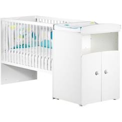 Chambre et rangement-Chambre-Lit bébé, lit enfant-Lit bébé combiné évolutif - BABY PRICE - Basic - Blanc - Bouton cœur blanc -60 x 120 cm
