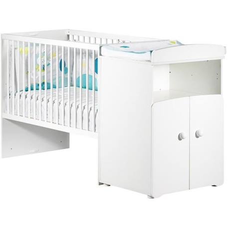 Lit bébé combiné évolutif - BABY PRICE - Basic - Blanc - Bouton cœur blanc -60 x 120 cm BLANC 1 - vertbaudet enfant 