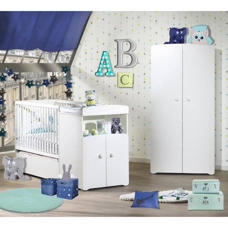 Lit bébé combiné évolutif - BABY PRICE - Basic - Blanc - Bouton cœur blanc -60 x 120 cm BLANC 3 - vertbaudet enfant 