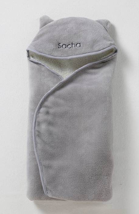Plaid bébé à capuche en microfibre, doublé polaire gris 1 - vertbaudet enfant 