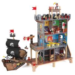 Jouet-Jeux de plein air-Jeux de jardin-KidKraft - Ensemble de jeu en bois Pirate's Cove avec 17 accessoires dont bateau de pirate et figurines, son et lumière