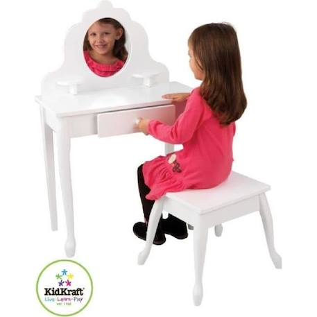 KidKraft - Coiffeuse Medium pour enfant en bois avec miroir et tabouret - Blanc BLANC 1 - vertbaudet enfant 
