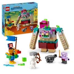 -LEGO® 21257 Minecraft Legends L’Attaque du Dévoreur, Jouet de Construction de Personnage, Set avec Figurines de Héros