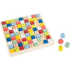 Jouet-Jeux de société-small foot 11164 Sudoku coloré "Educate" en bois, avec 81 cubes numérotés dans des couleurs vives, à partir de 6 ans. 11164