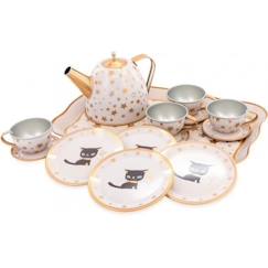Dinette métal Chat - ULYSSE - Service à thé en métal pour enfant - Beige - Blanc, doré et gris  - vertbaudet enfant