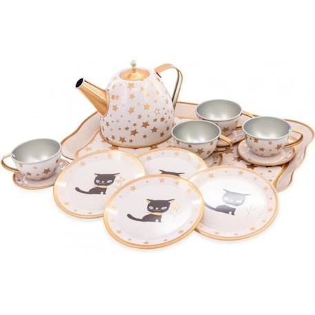 Dinette métal Chat - ULYSSE - Service à thé en métal pour enfant - Beige - Blanc, doré et gris BEIGE 1 - vertbaudet enfant 