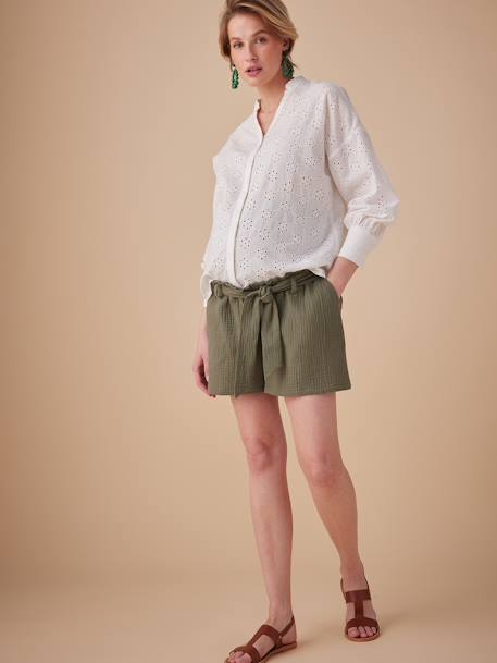 Short grossesse effet paperbag en gaze de coton olive 1 - vertbaudet enfant 