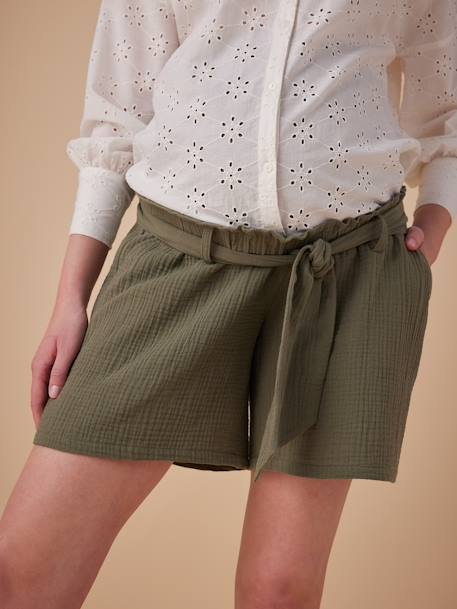 Short grossesse effet paperbag en gaze de coton olive 2 - vertbaudet enfant 