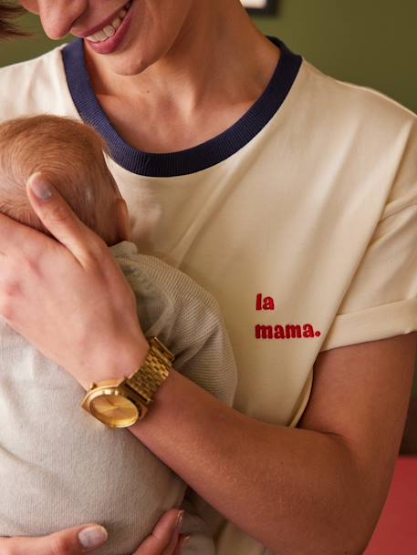 Tee-shirt grossesse brodé ' la Mama' en coton bio ENVIE DE FRAISE écru 3 - vertbaudet enfant 