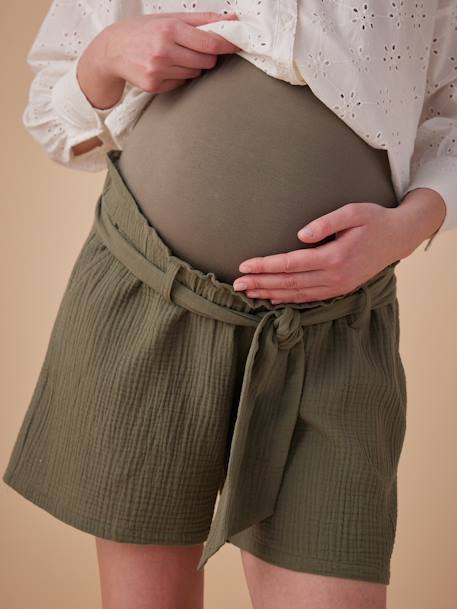 Short grossesse effet paperbag en gaze de coton ENVIE DE FRAISE olive 5 - vertbaudet enfant 