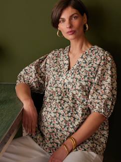 Vêtements de grossesse-Chemisier, tunique-Blouse de grossesse imprimée fleurs