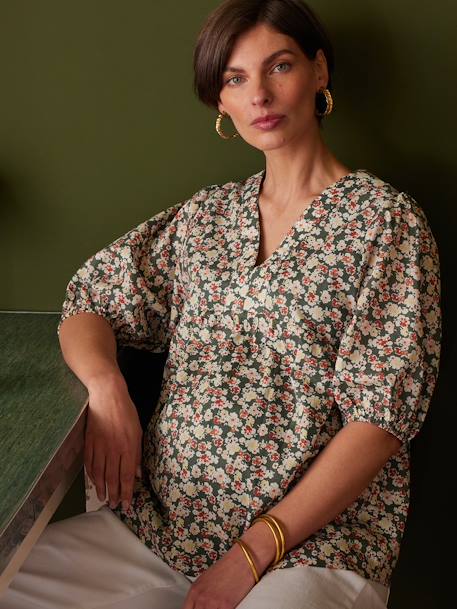 Blouse de grossesse imprimée fleurs vert sauge 1 - vertbaudet enfant 