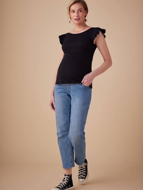 Tee-shirt grossesse en côtes ENVIE DE FRAISE manches courtes volantées kaki+noir 7 - vertbaudet enfant 