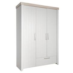 Armoire Bébé Helene - ROBA - 3 Portes Battantes - Penderie, Tiroir et 5 Étagères - Gris Clair / Décor Bois  - vertbaudet enfant