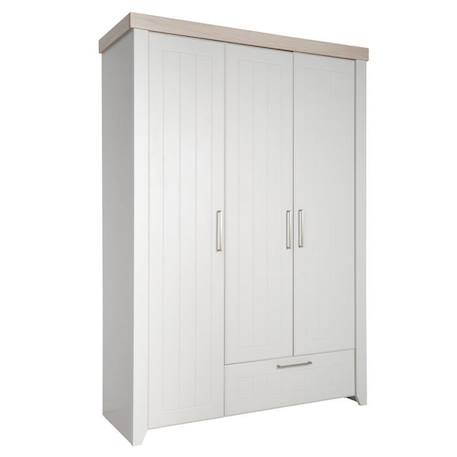 Armoire Bébé Helene - ROBA - 3 Portes Battantes - Penderie, Tiroir et 5 Étagères - Gris Clair / Décor Bois GRIS 1 - vertbaudet enfant 