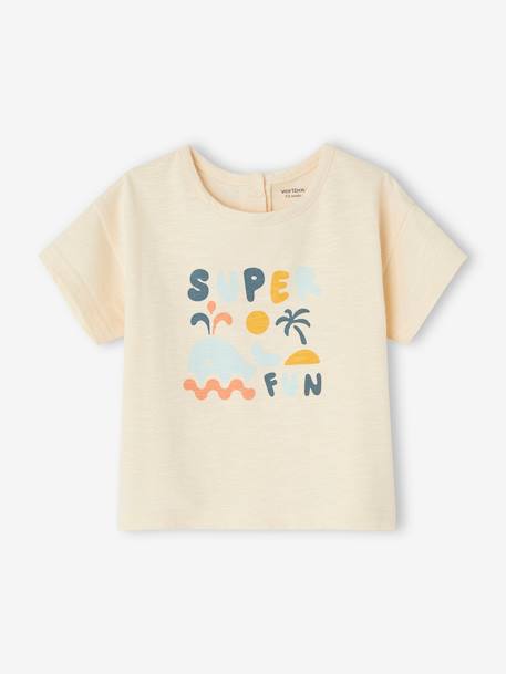 Tee-shirt 'Super fun' bébé manches courtes écru 1 - vertbaudet enfant 