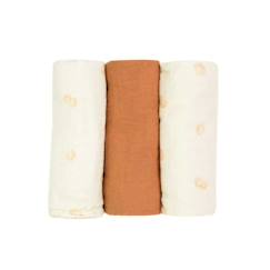 Langes Bébé Trois Kilos Sept - Lot de 3 - 70x70 Cm - Motifs Feuilles Terracotta  - vertbaudet enfant