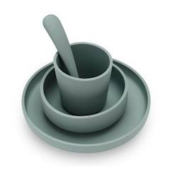 Puériculture-Repas-Vaisselle, coffret repas-Coffret de table bébé Silicone Vert Cendré (4pcs) - Set vaisselle - Assiette Verre Couverts