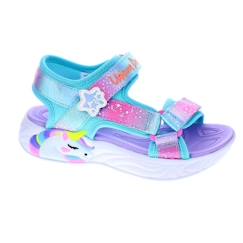 Chaussures-Chaussures fille 23-38-Sandales-Sandales - Skechers Unicorn Fille - Bleu - Scratch - Plat - Basse - Synthétique - 2 cm