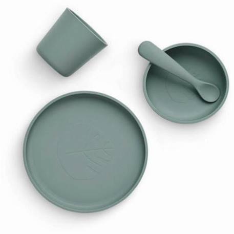 Coffret de table bébé Silicone Vert Cendré (4pcs) - Set vaisselle - Assiette Verre Couverts VERT 3 - vertbaudet enfant 
