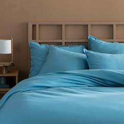 Linge de maison et décoration-Set de 2 taies d’oreiller unies à franges, COTON LAVÉ Bleu glacier 65x65 cm