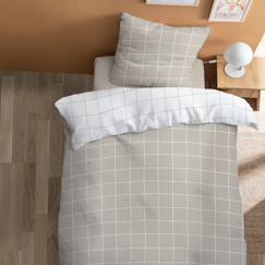 Linge de maison et décoration-Parure de lit imprimée 100% coton, CHECKS 140x200 cm GREIGE