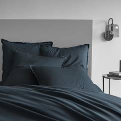 Linge de maison et décoration-Linge de lit enfant-Set de 2 taies d’oreiller unies à franges, COTON LAVÉ Bleu nuit 65x65 cm