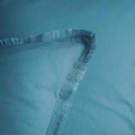Set de 2 taies d’oreiller unies à franges, COTON LAVÉ Bleu glacier 50x70 cm BLEU 3 - vertbaudet enfant 